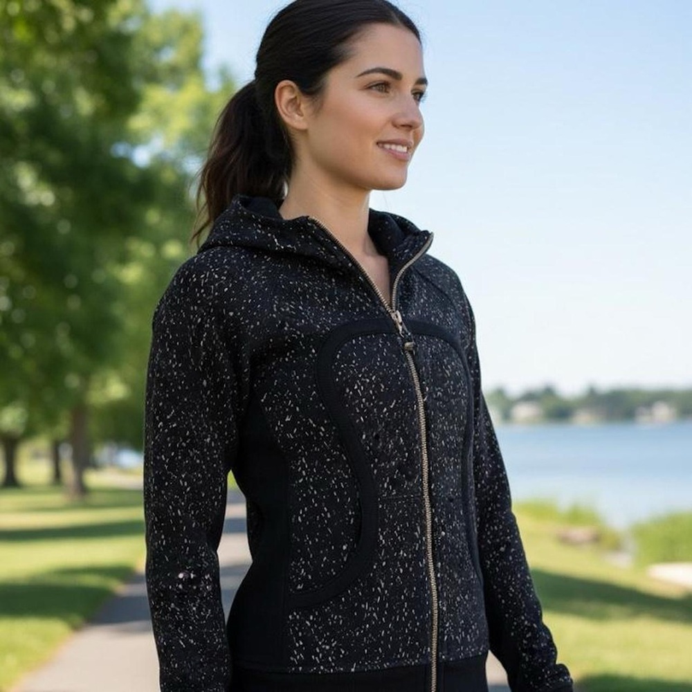 Lululemon Scuba Hoodie Full Zip Speckle Black Pink Cotton Size 4
